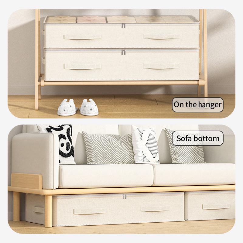 Beige Quilt Clothes Storage Bag Cotton Linen Sorting Bags Folding Duvet Blanket Organizer Organizer Under-Bed Moving Pack Bag