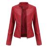 Women's Slim Fit Spring Autumn Solid Color Long Sleeve Stand Collar Leather Jackets S-4XL