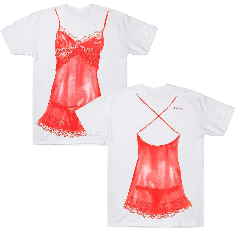 Сабрина Карпентер Красное кружевное боди Футболка Подарки для фанатов Сабрины Карпентер Одежда Летний топ с графикой и круглым вырезом Повседневная хлопковая футболка Унисекс
