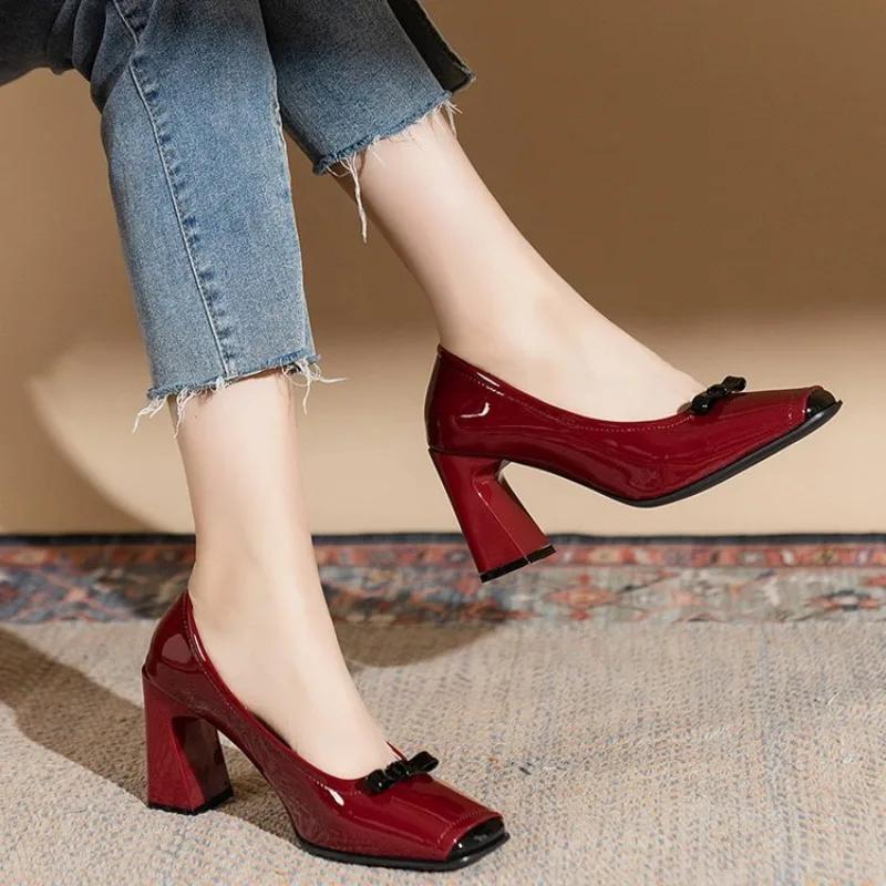 Fashion Spring Fashion New Style Shallow Mouth Square Toe Pumps Comfortable Elegant High Heels Square Toe Color Matching Women's Shoes