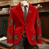 Men Corduroy Suit Coat Single-Breasted Suit Jacket Lapel Long Sleeve 3D Christmas Themed Print Slim Fit Suit Jacket Formal Stage Wear