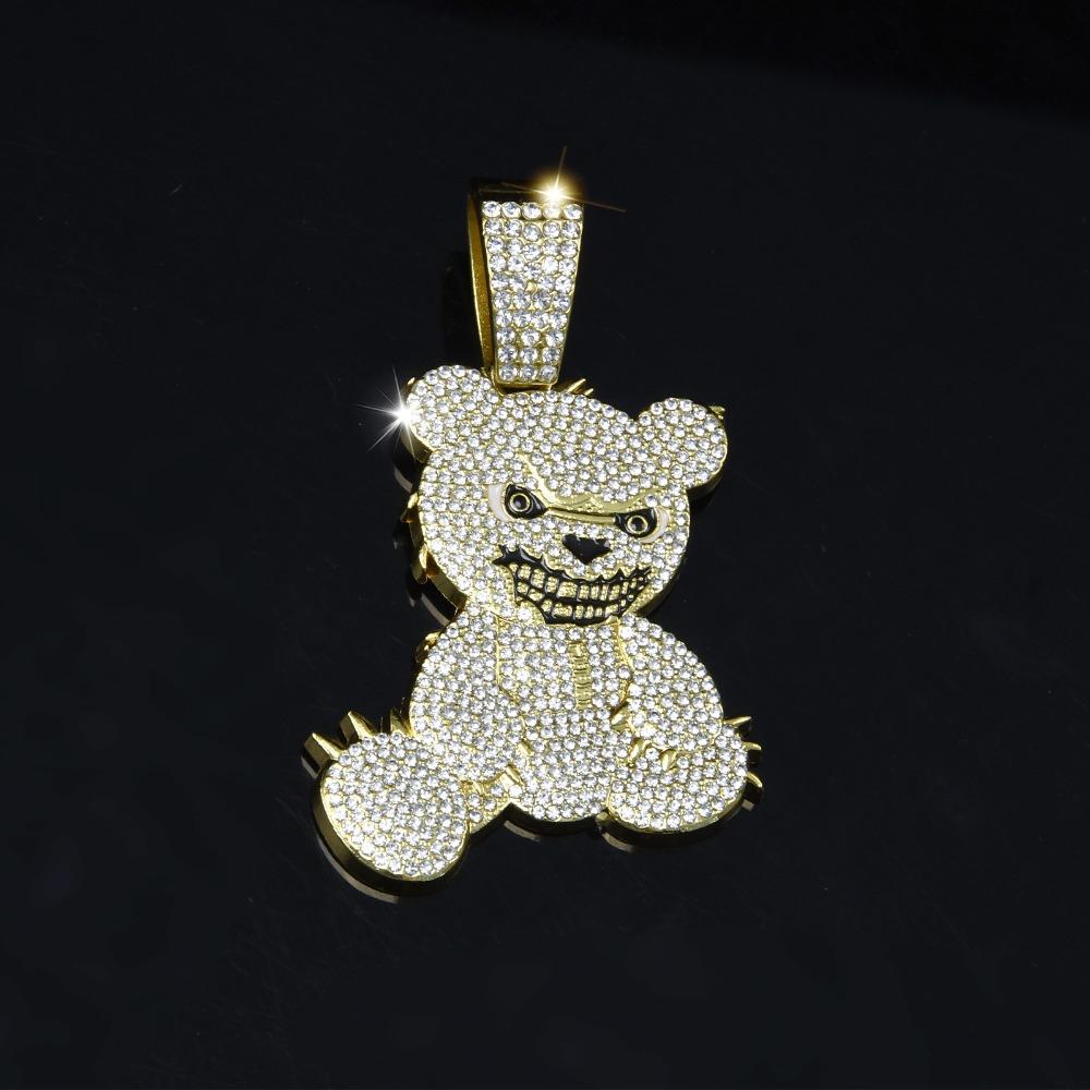 Rhinestone Pendant Necklace Bear Shape Bling Bling Necklaces New Hip Hop Necklace  For Men Women
