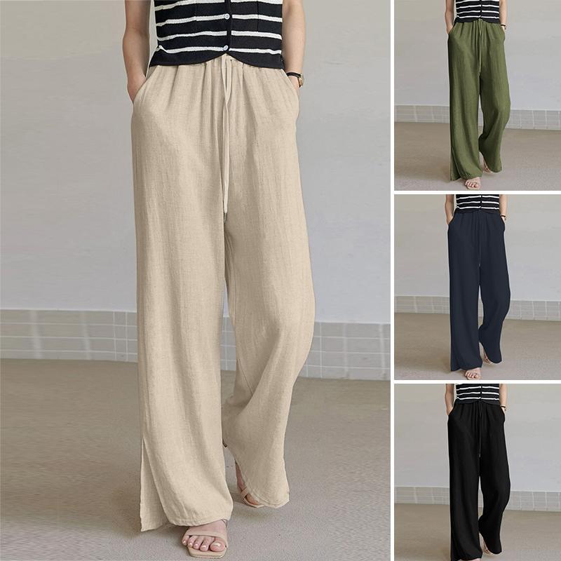 Spring and Summer New Cotton Hemp Loose Elastic Waist Women's Wide Leg Pants
