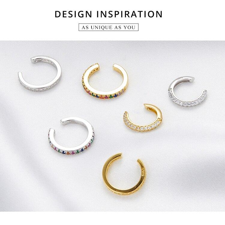 Bamoer 1 PCS Colorful Zircon Ear Clip, Women Genuine 925 Sterling Silver Clear CZ Statement Wedding Jewelry