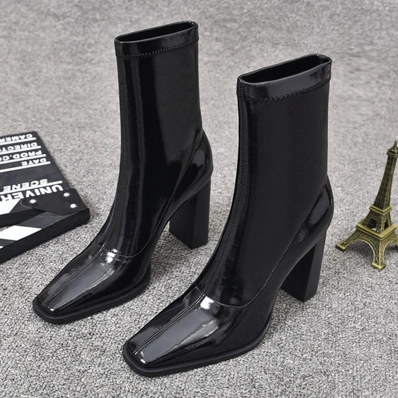 Square Toe Women Ankle Boots Super High Heels Shoes 2025 Trend Designer Leather Snow Chelsea Boots Winter New Pumps Mujer Botas