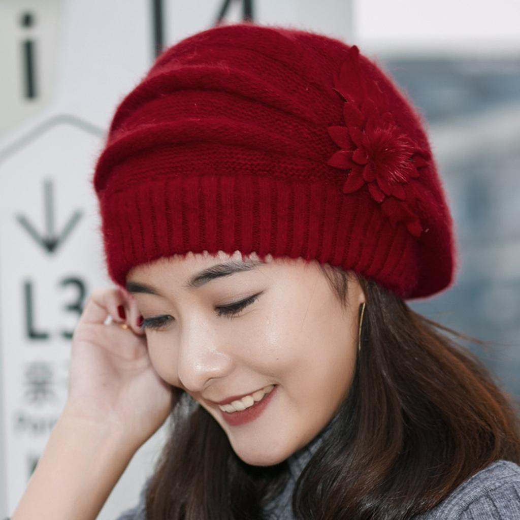 Fashion Womens Flower Knit Crochet  Hat Winter Warm Cap Beret