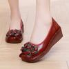 2024 Ethnic Style Cowhide Wedge Heels: Comfortable, Non-Slip, Floral Casual Shoes