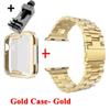 Stainless Steel Band + Case + Film Screen Protector for Apple Watch Strap 44mm 40mm 45mm 41mm 38mm 42mm Iwatch Series 7 Se 6 5 4 3 T500 Pro T55