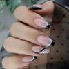 Nail Tips Full Cover French Press On Nails Fake Nails Short French Ballerina Glitter Black Silver