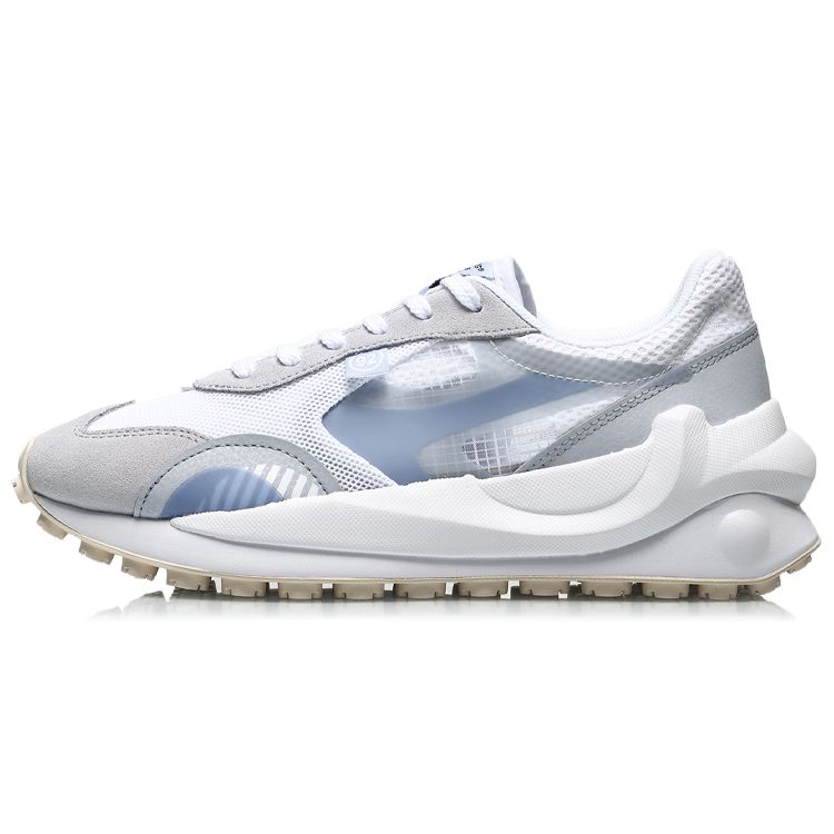 Li Ning Fang Yuan Shock Absorbing Non-Slip Durable Lightweight Low-Top Running Shoes Women Sneaker White Light-Blue AGCR034-2