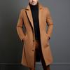 Men Solid Color Woolen Coat Autumn Winter Mid-Length Windbreaker with Pockets Lapel Long Sleeve Single Breasted Formal Outwear