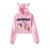 KPop Demon Hunters Cartoon Printed Cat Ear Hoodie Women Long Sleeve Cropped Sweatshirts Female Casual Streetwear Crop Tops