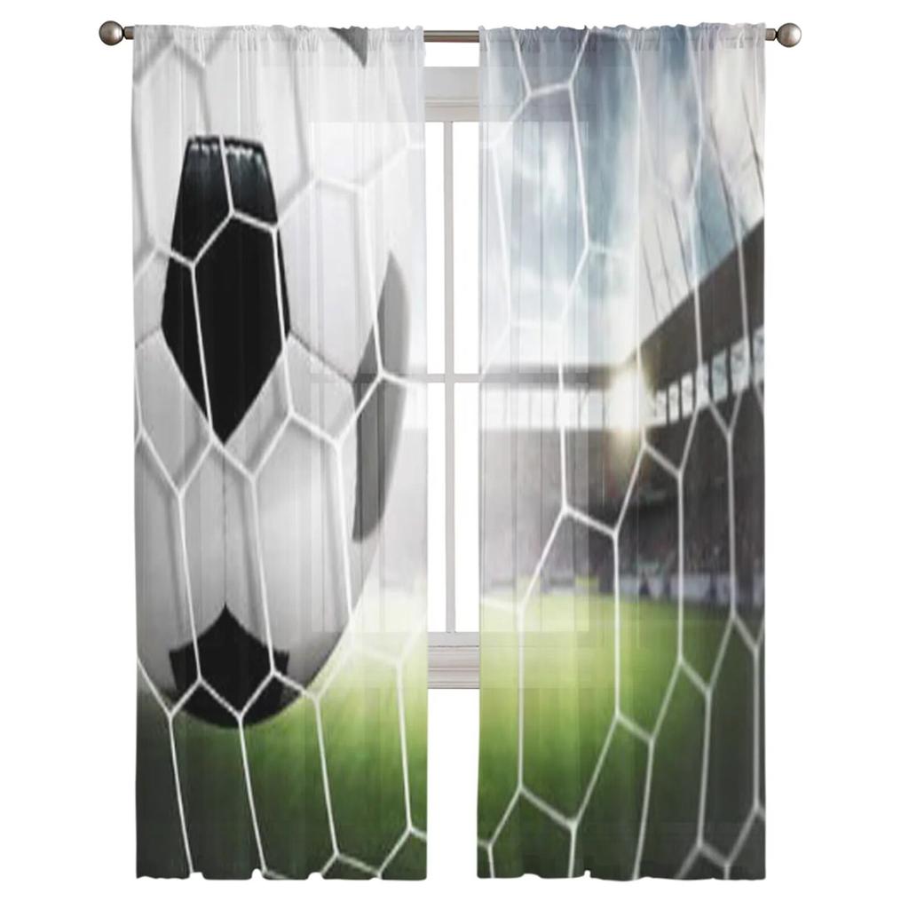 Soccer Players Stadium Sheer Curtains for Living Room Transparent Tulle Window Treatments Bedroom Kitchen Home Decor Veil Drapes