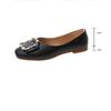 Spring Women's Flat Sole Single Shoe with Front Buckle Flat Heel Round Head Breathable and Versatile Black Fairy Soft Sole Bean Shoes