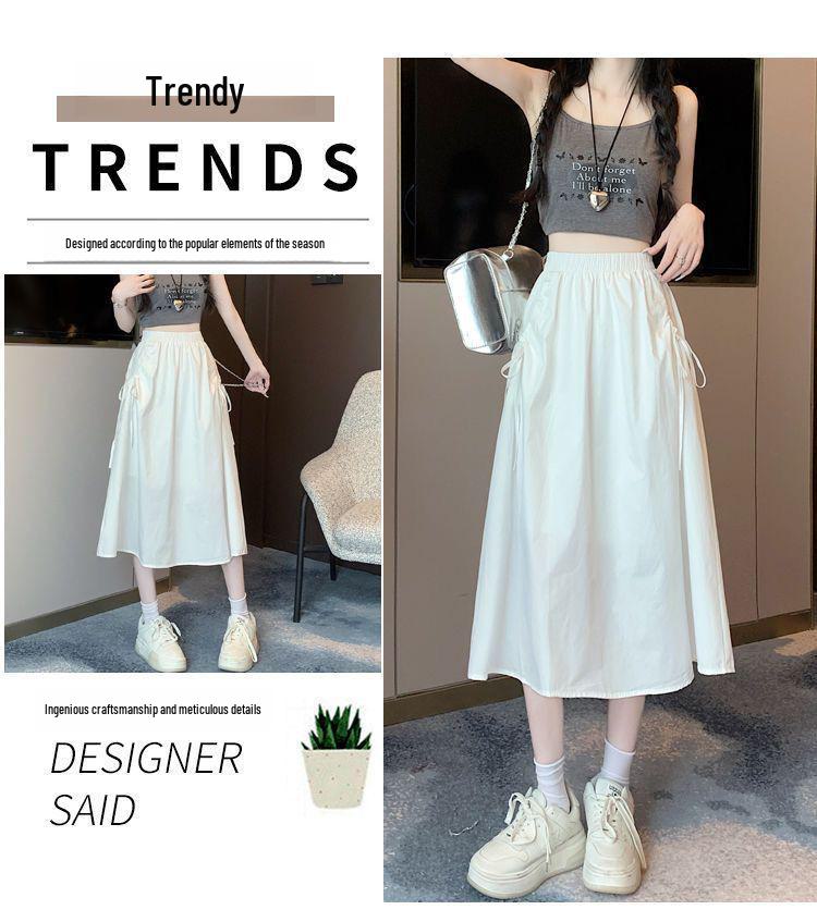 Summer 2025 Women's Drawstring High-Waist A-Line Workwear Skirt