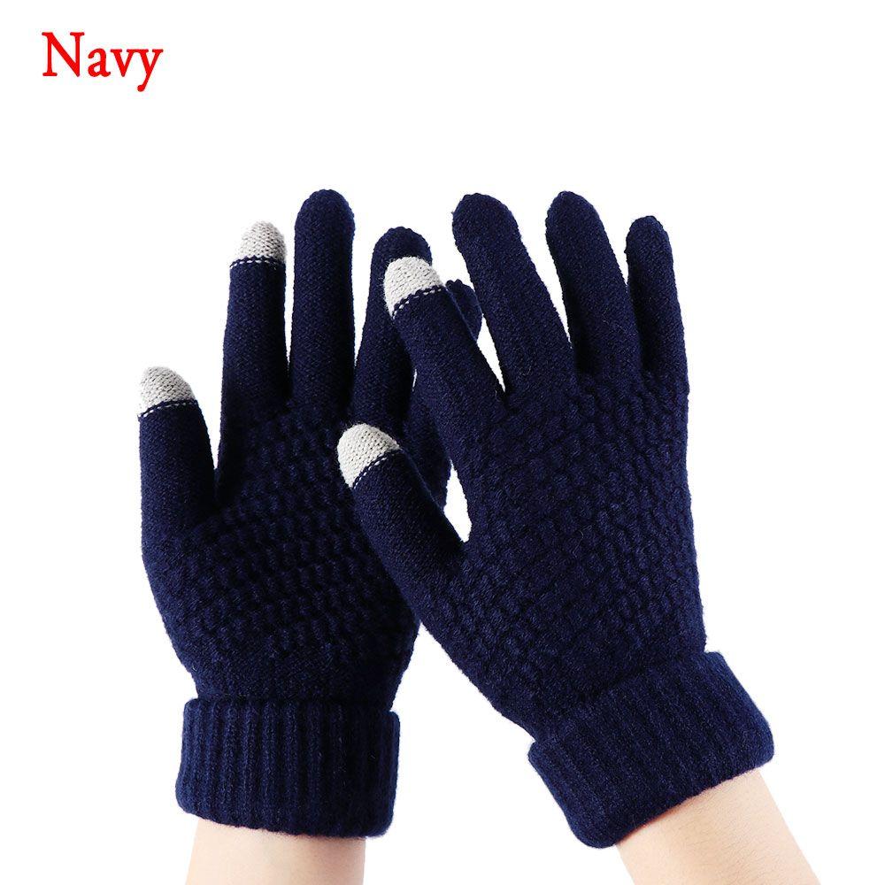 Girls Winter Warm Mittens Knitted Wool Touch Screen Full Finger Women Gloves