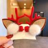 1 Pair Reindeer Antler Hair Clips for Christmas Fluffy Ear Headband with Pom Poms Festive Girls Hair Accessories Gift for Women Kids