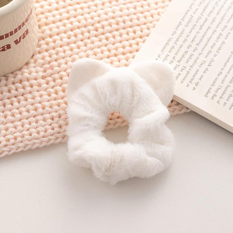 New Korean Cat Ears Plush Hairband for Women Cute Horsetail High Elastic Rubber Band HeadBand Girls Hair Accessories