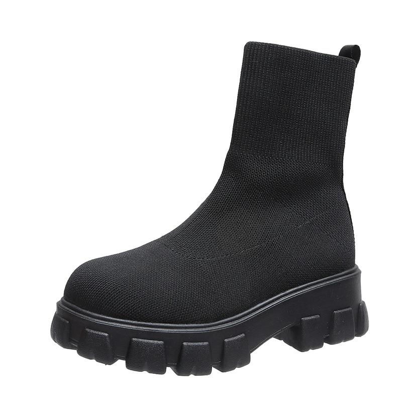 2023 Casual Stretch Fabric Platform Boots Fashion Slip-On Women Ankle Boots Knitted Sock Platform Shoes Sports Short Boots Plus Sizes 43