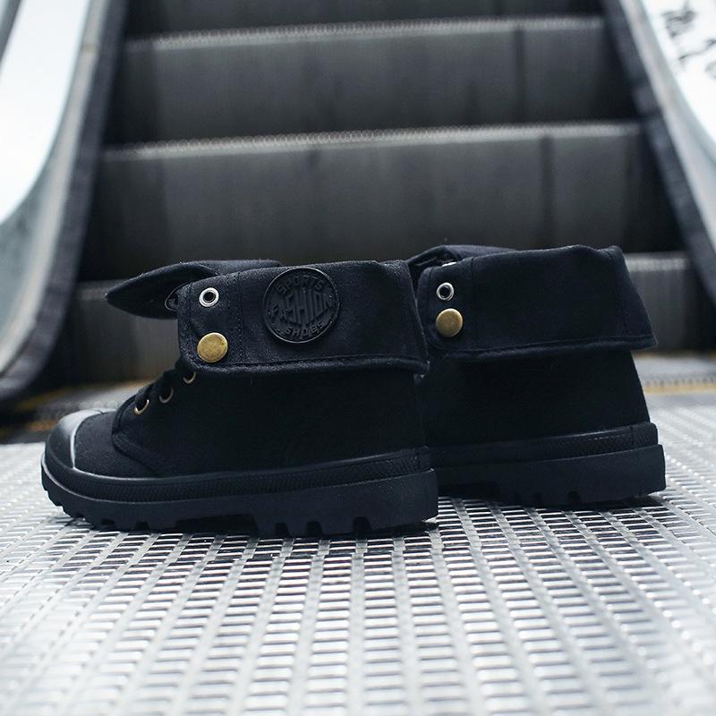 Women Mid Cut Canvas Boots Size 35-41 Outdoor Military Style Boots Workwear Shoes Trendy Couple's Sneakers Flat Bottom