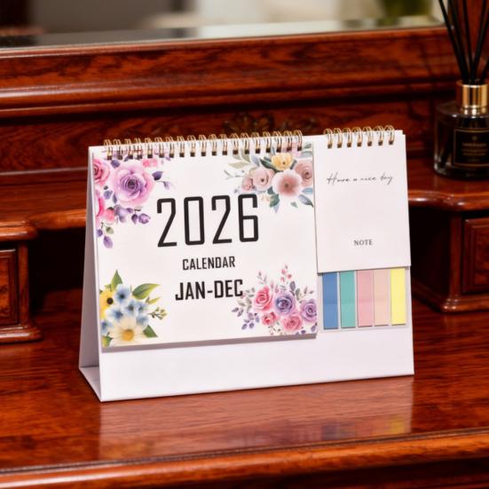 2026 Desk Calendar Small Standing Flip Desktop Calendar Jan. 2026 - Dec. 2026 12 Months Calender with Sticky Note And Memo Pages for Home School