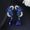 WWJ Brand Unique Design Zircon Drop Long Royal Blue Earrings for Women