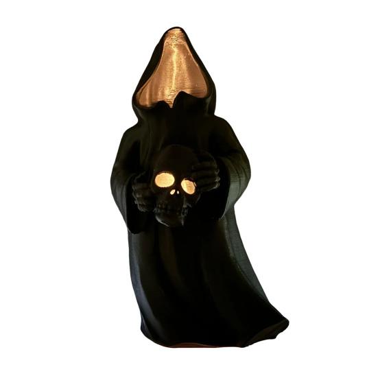 Ghost Skull with LED Tea Lights Halloween 3D Printed Skeleton Ghost Lamp Battery Operated Flickering Flameless Night Light for Home Table Decor