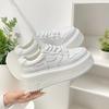 Fashion Casual Women's Shoes 2025 Spring Thick Soled Round Toe New Leather and White Shoes with Lace Up Sponge Cake Shoes