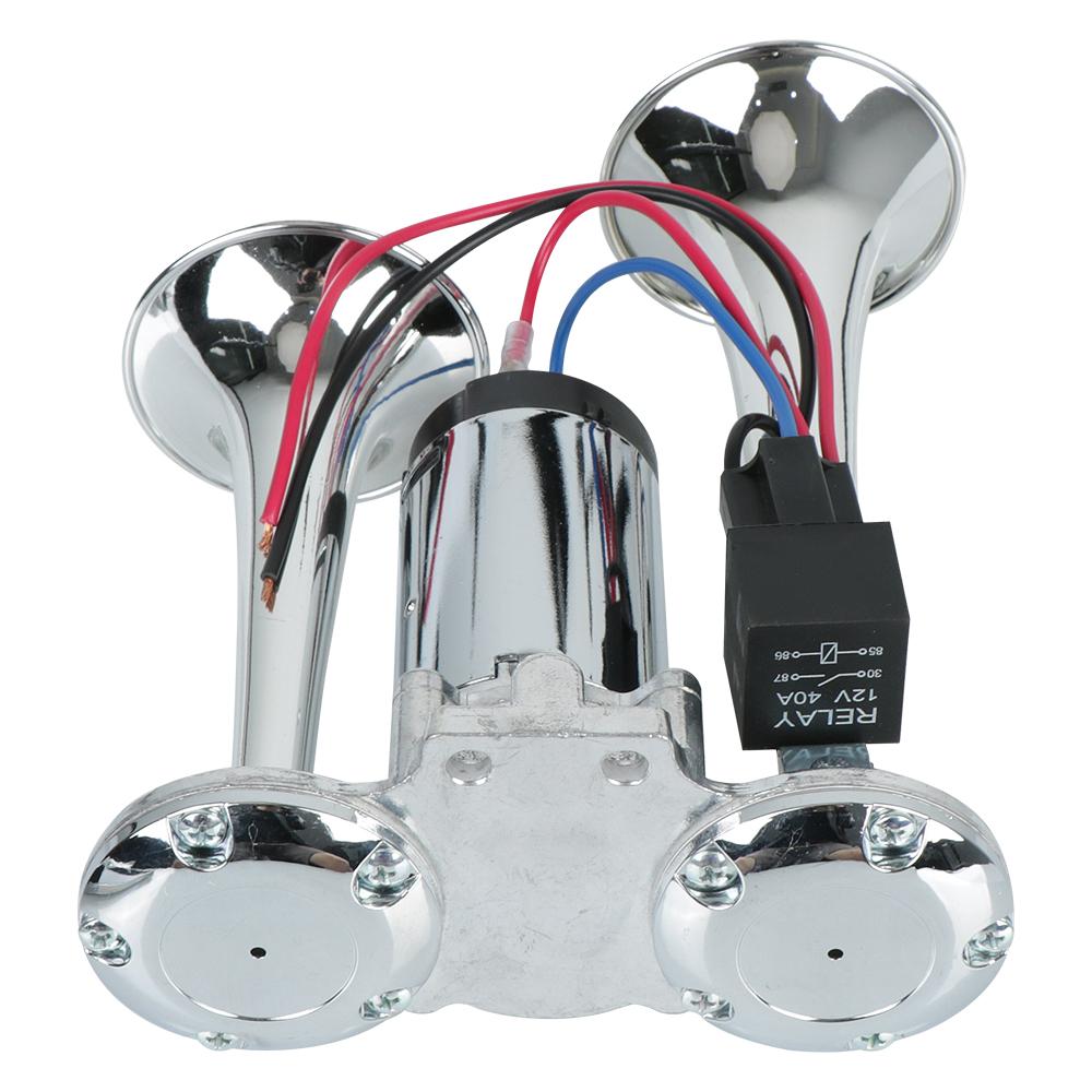 Car Air Horn Set Electric Speaker For Motorcycle Boat Truck Dual Trumpets Super Loud 12V/24V 110dB with Wires and Relay Hooter