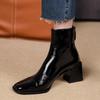 Women Patent Leather White Ankle Boots Women Autumn Fashion Slip On High Heels Boot Woman Pointed Toe Thick Heeled Short Booties