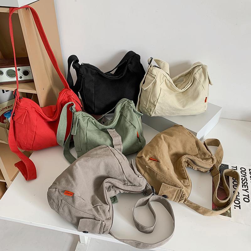 Canvas Bag Women's Large Capacity Crossbody Bag Men Solid Color Shoulder Bag