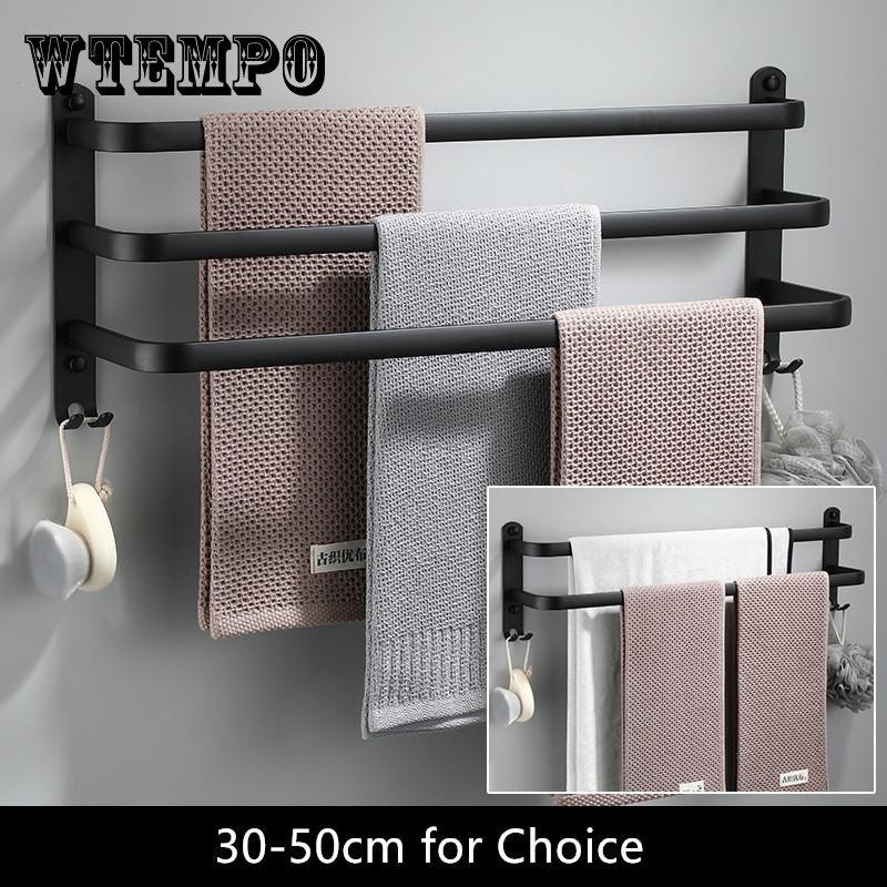 Towel Rack Towel Hanger Rail Wall Mounted Towel Rack Space Aluminum Towel Bar Rail Matte Black Towel Holder Bathroom Accessories