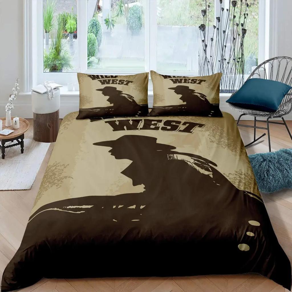 Western Cowboy Duvet Cover Set Vintage Farmhouse Bedding Set For Kids Boys Teens Queen Size Soft 2/3pcs Polyester Quilt Cover