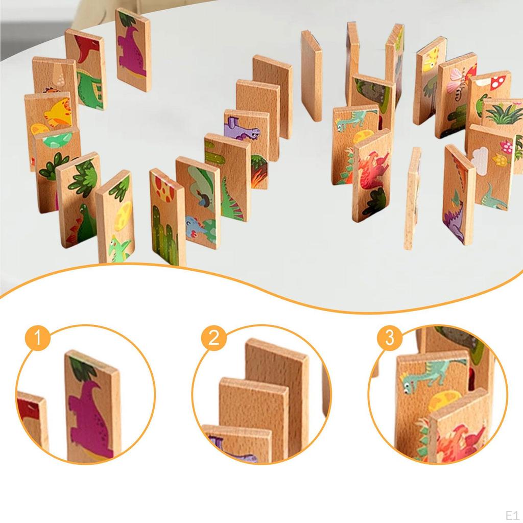 Dinosaur Dominoes Matching Game Developmental Early Education Wooden Puzzle Toy Picture for