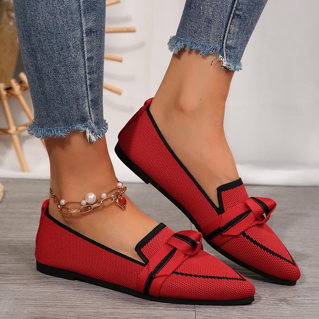 Leisure Flats Women Summer Casual Slip On Pointed Toe Fashion Shoes Women Solid Butterfly Knot Casual Platform Flats Plus Size