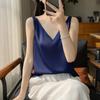 Women Vest V-Neck Sleeveless Solid Color Tank Tops Loose Fit Smooth Satin Bottoming Tops Versatile Daily Wear