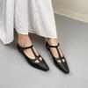 Belt Buckle Pointed Toe Shallow Women's Shoes Retro Genuine Leather Soft Soled Flat Shoes