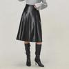 Women's Casual Retro PU Large Swing Skirt - European & US Style, New Collection (INS)