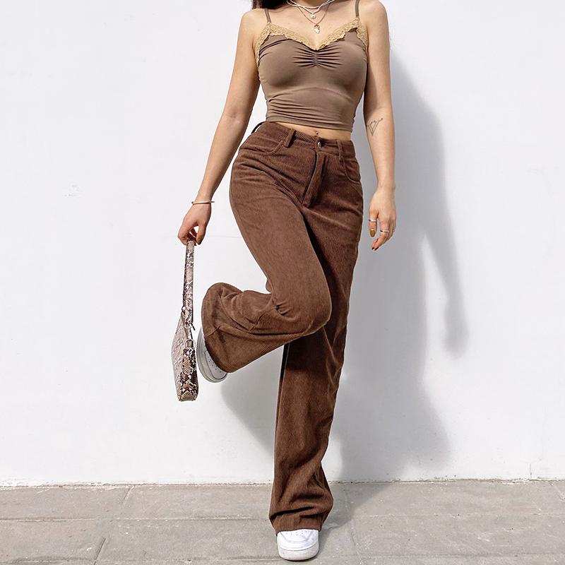 Corduroy Baggy Joggers Women Vintage Wide Leg Pants Brown Low Waist E Girl 90s Aesthetic Trousers Female Sweatpants