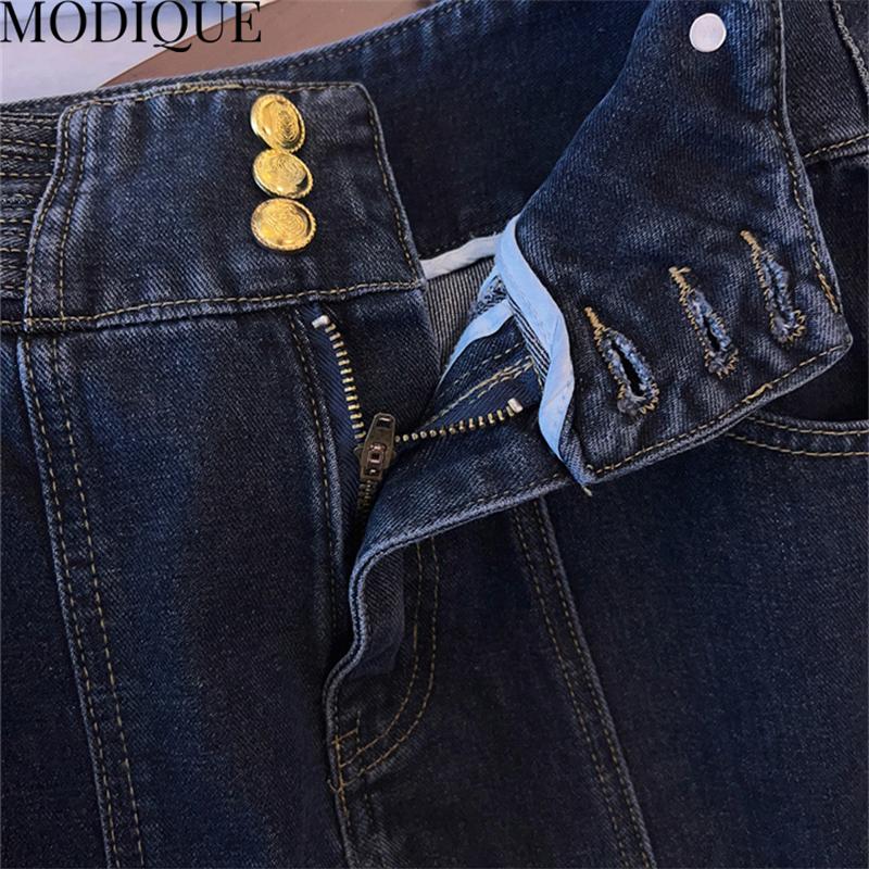 MODIQUE Spring Plus Size Women Vintage High Waist Elastic Straight Button Decoration Long Jeans Lady Basics Casual Pants Trousers