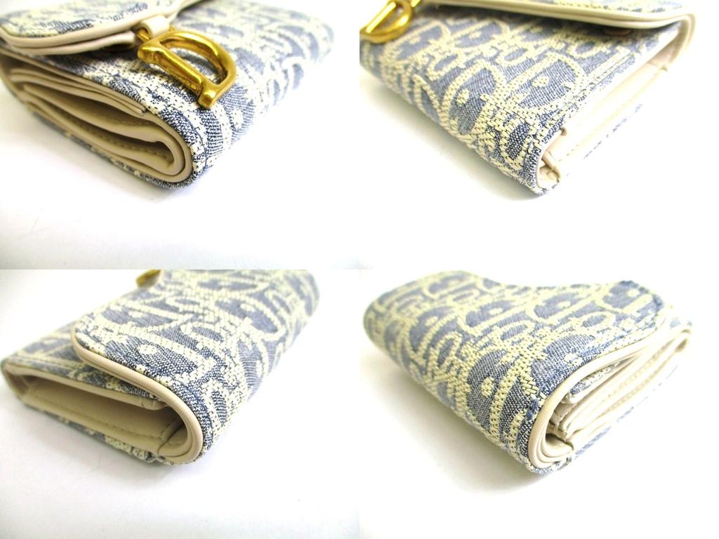 Оригинальный кошелек Christian Dior Cannage светло-голубой трехстворчатый Saddle Lotus #a841 Восстановленный