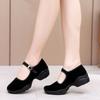 Women Shoes Black Velvet Pumps Buckle Strap Mary Jane Heels Lady Platform Block Heel Work Shoes Casual Walking Dance Cloth Shoes
