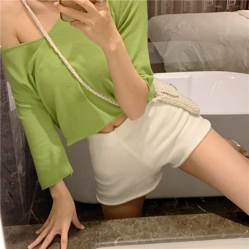Summer High Waisted Hip Hugging Knitted Shorts Casual Pants Women's Spicy Underwear Leggings Rolled Edge Hot Pants Versatile and Slimming Pants