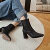 Модные зимние кожаные женские ботильоны на толстой подошве с острым носком на среднем каблуке, элегантная обувь 2025 года, модные туфли-лодочки в готическом стиле, челси, Botas De Mujer