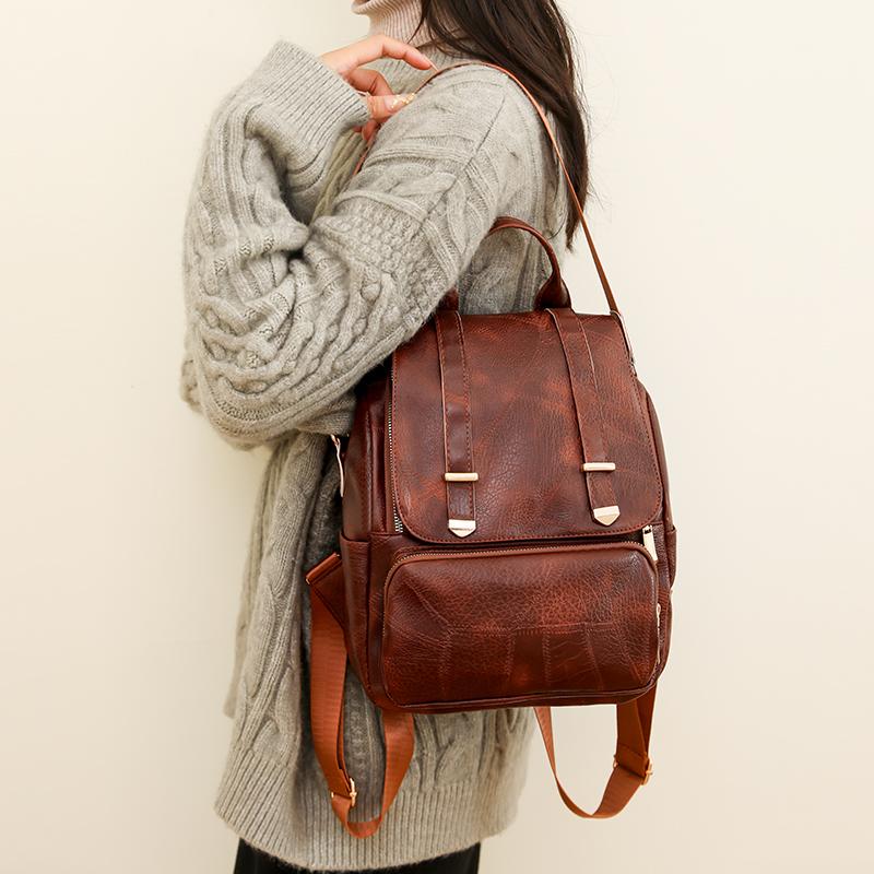 Backpack Women's Bag Fashion Large Capacity Retro Soft Leather Women's Backpack