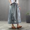 A Line Skirt High Waist Japanese Mori Girl Spring Autumn Women Denim Appliques Vintage Skirt Elegant Ripped Summer