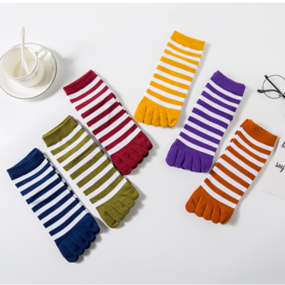 Cozy Colorful Female Hosiery Girls Women Fashion Full Toe Socks Cotton Sock Stripe Toe Separated