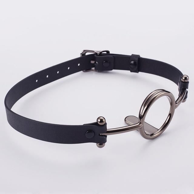 Leather Metal O'ring Tongue Depressor Deep Throat Training Gag  Gags