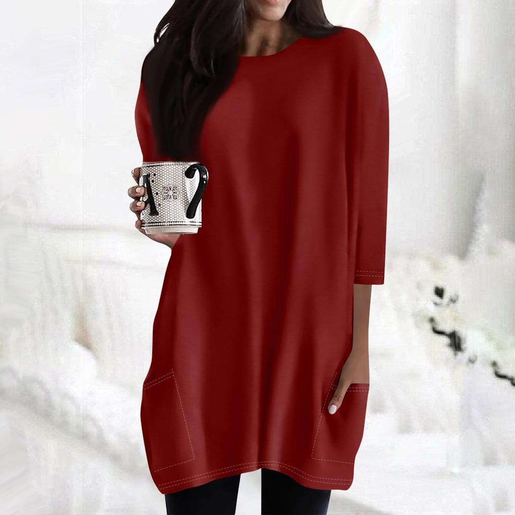 Women's  Casual 3/4 Sleeve Shirts Fashion Print Tunic Tops With Pockets