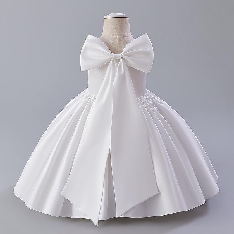 Европейское и американское атласное платье для девочки на день рождения и платье цветочницы с большим бантом